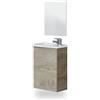 duehome | Mobile da bagno con specchio e lavabo, modulo sospeso, modello snese, finitura in rovere alaska, dimensioni: 40 cm (larghezza) x 58 cm (altezza) x 22 cm (profondità)