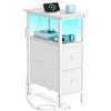 SONGMICS BELLAH Collezione - Tavolino, Comodino con Presa Multipla, Tavolino Slim da Salotto con LED, 2 Cassetti, Soggiorno Camera da Letto, Bianco Nuvola LGS002W102