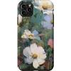 Graziosi disegni floreali Custodia per iPhone 11 Pro Max Fiori pittorici bianchi e rosa su verde acqua