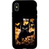 Vibrant Feline Art Custodia per iPhone X/XS Gatto verde vibrante che ondeggia, foglie autunnali, fel