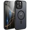 TQIAHF Magnetica Cover per iPhone 16 PRO con 2 Pellicola Vetro Temperato Protezione Schermo Compatibile con Magsafe Case Militare Antiurto Sottile Opaca Telefono Custodia per iPhone 16 PRO,Nero