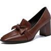 CRETUAO Décolleté da Donna con Tacco Largo, Mocassini con Tacco e Fiocco con Punta Quadrata retrò, Scarpe da pendolarismo Classiche in Pelle Opaca Casual comode da Ufficio,Marrone,37 EU