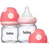 YOHKOH Set di biberon in vetro anti-colic con tettarella in silicone ultra morbido, per neonati a partire da 1 mese (rosso, 100 ml (confezione da 2)