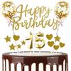 mciskin Candeline dorate di buon 15° compleanno con topper per torta di buon compleanno glitterato, palloncini dorati di buon compleanno, numero 15 candeline per torta, toppers per torta con candeline