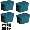 CNKHDZ Set da 4 contenitori con coperchio, contenitori impilabili con coperchio, contenitori in plastica per scaffali, cucina e bagno (Blu, 25.5 * 18 * 15.4cm)