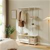 [en.casa] Guardaroba Aperto a Vano Appendiabiti e Ripiani Stand Organizzatore Portabiti da Terra in Metallo con Barra Asta e 5 Scomparti per Ingresso Camera da Letto 200 x 110 x 40 cm - Bianco