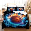 ZHUICHENG Fuoco Basket Set 3 Pezzi Di Biancheria Da Letto Con Pallacanestro Copripiumino E Federe,Reversibile, Facile Da Lavare,Anallergico,Morbido E Liscio,per Adulti E Ragazzi singolo（140x200cm）