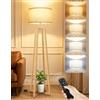 OUTON Lampada da Terra Treppiede in Legno con Telecomando e Dimmer