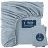 LANE LINEN Lenzuolo con angoli per letto super king size in cotone biologico, ultra morbido e traspirante, con 2 federe, tasca profonda 35 cm, lenzuolo inferiore con bordi elastici, colore: blu