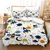 KXHHYB Set di biancheria da letto con tema spaziale 135x200cm, set di biancheria da letto con motivo universo, pianeti, razzi per ragazzi e ragazze, bambini, colore bianco e blu, con federa 50x75cm (A