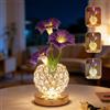BVI BOOMERVIVI Lampada da tavolo con fiori, 3 colori, lampada da comodino tattile in cristallo con vaso a intensità variabile, lampada da scrivania ricaricabile senza fili, regalo romantico per donna mamma (gloria