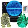 AIRUEEK Star Wars Lampada 3D Luce Notturna Bambini LED Illusione Ottica Lampade-16 colori dimmerabili & 3 modelli & 1 base & 1 telecomando-Regali di StarWars per Uomo Ragazzo Bambini