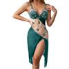 Generico Calze Donna Sexy Sottoveste Completo Intimo Mutande Microfibra Slip Pizzo Vestito Hot Hard Lingerie Body Curvy Dress Pigiama San Valentino Perizoma(Verde,3XL)