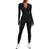 Voqeen Tuta Donna Manica Lunga Zip Up Leggings Scollo a V Yoga Tuta Aderente Cerniera Completo Elegante Playsuits Jogging Rompers Pantaloni Tute