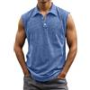 CEWIFO T-Shirt Cotone Uomo Collo Manica Corta Taglie Forti Camicie Estive Canottiere Senza Maniche per Palestra Allenamento Corsa Spiaggia Estate con Bottoni Gilet Sportivo (Blue, L)