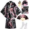 PLULON 5 Pezzi Abito Kimono Giapponese Abito Yukata Geisha Fiore di Pavone Accappatoio in Raso con Accessori per Donna