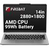 FIREBAT Computer portatile, schermo QHD+ da14 (2880x1800)Ryzen 7 H255 (8 core/16 thread, fino a 4,9 GHz), 32 GB di RAM LPDDR5, SSD da 1TB(espandibile fino a 8 TB) lettore di impronte digitali, grigio