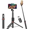 Newmowa Treppiede Selfie Stick, Treppiede allungabile con telecomando rimovibile per riprese video/foto/zoom/cambio obiettivo iPhone, compatibile con iPhone 11 e sopra (iOS 15 sopra)