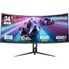 KOORUI Monitor da gioco curvo ultra largo da 34 pollici, 240 Hz, 3440 x 1440p, display 21:9, curva 1500R, 1MS, PIP/PBP, supporta sincronizzazione adattiva, DP, HDMI, PS5, Vesa