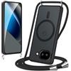 Knrlqim Magnetica Cover per Google Pixel 10A con Cordino, Compatibile con Magsafe,Custodia con Laccio Collana Tracolla Corda,Traslucida Opaca Hard PC Sottile Antiurto Protettiva Case, Nero