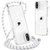 Yoedge Magnetica Trasparente Cover con Cordino per iPhone XS Max 6,5, [Compatibile con MagSafe] Custodia con Collana Sottile Morbida Silicone TPU Antiurto Bumper Protettivo Case con Magneti, Bianco