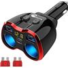 Qidoe Sdoppiatore accendisigari QC 3.0, Adattatore per caricabatteria da Auto USB C 2 presa Tipo C Presa Multipla 12V/24V 80W DC con Interruttore voltmetro LED Doppia Porta USB per iPhone GPS Dashcam