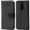 Verco custodia per Sony Xperia 1, Case per Xperia 1 Cover PU Pelle Portafoglio Protettiva, Nero