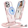 Pnakqil Cover per iPhone 16 Pro Max con Cordino, Compatibile con MagSafe, Custodia Silicone Magnetica Opaca Semi-Trasparente con Cordino Regolabile, Soft-Touch Anti-Impronta & Antiscivolo Case, Rosa
