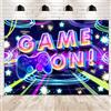 Newsely Neon Party Supplies Game On Sfondo 7Wx5H Fotografia Glow Gamer Gaming Game Night Controller Gamepad Graffiti Sfondo per bambini Ragazzi Sala giochi Decorazioni per feste Banner Puntelli Foto