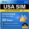 TSIM Scheda SIM USA 30 giorni con Call Home | Alta copertura di rete | Dati illimitati nella rete | Chiamate locali illimitate + internazionali/SMS negli Stati Uniti (con Alaska) | Scheda SIM 5G