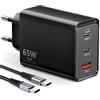 DeBangsi Caricabatterie USB-C da 65W, 3 porte caricabatterie rapido, adattatore di alimentazione USB-C con cavo di ricarica da 2m, compatibile con MacBook Pro/Air/iPhone15/16/17/GalaxyS24/S25/tablet/laptop