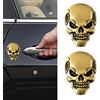 EQLEF Adesivo per Auto in Metallo Teschio, 2 Pz di 3D Skull Lega di Zinco Metallo Auto Adesivo Skull Emblem Badge Auto Styling Adesivi Accessori per Auto Moto (Dorata)