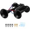 HISUEKIG Clacson Auto 12V, 600Db Doppie Tromba Camion, Super Forte elettrica Tromba d'aria con Compressore, Bassi Ricchi e Suoni Acuti, Installazione Semplice, per Auto Camion Barche Moto