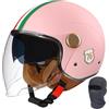 XYLGJYT Casco da moto jet con doppia visiera, casco jet retrò, mezzo casco omologato ECE/DOT, lente lunga, for uomo e donna, scooter, cruiser, scooter(Pink,XL(60~61cm))
