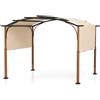 HOMASIS Pergolato Curvo 3,6 x 3m, Gazebo da Giardino con Copertura a Scomparsa, Gazebo Esterno Resistente con Tetto Regolabile in Poliestere, Tettoia per Esterno, Cortile (Beige)