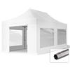 TOOLPORT 3x6 m Gazebo Pieghevole PVC ignifugo con Laterali (finestre panoramiche), Premium Acciaio, Bianco