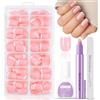 MrCuvaryas 120 unghie francesi press-on, quadrate, copertura completa, per unghie in gel, set di unghie finte con colla, in acrilico, da incollare, per donne, nail art, fai da te (bianco French Square)