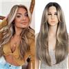 FASHION IDOL Parrucca per le donne sintetica Lace Front Door Curtain Bangs in Split Lace Hair Stitching Layered Colore Parrucca
