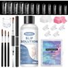 SHOPPGO Soluzione Acrigel per Unghie, Slip Solution Acrygel, Soluzione Acrygel 75ml Liquido Acrygel, 120 Tip Gel Unghie, 4 Pennello Acrygel, 5 Clip Unghie, 100 Fogli di Pulizia, Tazza di Cristallo(B)