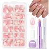 MrCuvaryas 120 unghie a pressione francese, a mandorla, copertura completa, per unghie in gel, colore bianco e rosa sfumato, per nail art, manicure, unghie finte per donne (rosa corta mandorla)