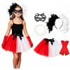CHMMY Costume Cruella de Vil per Bambina, Completo con Tutu Rosso e Bianco, Diadema di Piume, Collana, Guanti e Maschera per Carnevale e Cosplay