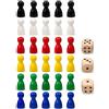 LONZIKP Pedine Sagomate in Legno, 30 Pezzi Multicolori (6 Colori) + 3 Dadi, Set Universale per Giochi da Tavolo, Ricambi e Progetti DIY Creativi