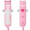 SNOWOLF Gatto Morbido Cuscino Peluche Lungo Tiro per Dormire Cotone Gattino Ripiene Carino Peluche Bambola Giocattolo Regalo per Bambini Fidanzata (Pink, 70cm)