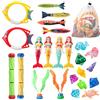 Phlognfy 24pcs Giocattoli Subacquei Bambini, Set Giocattoli Subacquei Piscina, Sirene Subacquee Anelli Bastoni Alghe Giocattolo Gemme Siluro Borsa Cordoncino, Regalo Per Festa In Piscina Sulle Spiagge Aperto