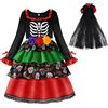 ReliBeauty Costume da Scheletro Messicano per Bambina Vestito Calavera Catrina Abito Ragazza Dia de los Muertos Halloween,120