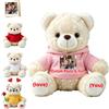 FAHOXUMR Orso Peluche Personalizzato Con Foto E Testo Per Coppie, Orso Bianco Morbido Da 20 cm Con Abbigliamento Per San Valentino Natale Anniversario E Laurea