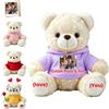 FAHOXUMR Orso Peluche Personalizzato Con Foto E Testo Per Coppie, Orso Bianco Morbido Da 20 cm Con Abbigliamento Per San Valentino Natale Anniversario E Laurea