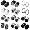 JeweBella 12Paia Orecchini Uomo Acciaio Inossidabile Nero Rune Orecchini Cerchio Punk Classic Hypoallergenic Tunnel Piercing Cartilagine Orecchini Set di Orecchini Argento per Uomo Donna