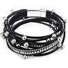 Gleamart, bracciale multistrato in pelle con perline, per donne e ragazze e Lega, colore: Nero , cod. GMeu-crbracelet-cr2017-ba