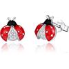 JFASHOP Orecchini a forma di coccinella per donna e ragazza, in argento sterling 925, ipoallergenico, con coccinella, piccoli orecchini a lobo rosso, testa nera, Argento sterling